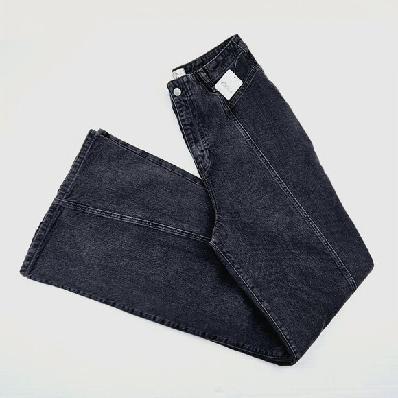 Free People We The Free Florence High Rise Flare Jeans in Black Coal - Picture 3 of 7